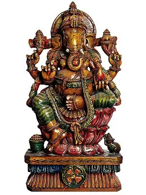 Tryakshara Ganesha | South Indian Temple Wood Carving