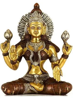 7" Lakshmi Brass Statue - Goddess of Fortune and Prosperity | Handmade | Made In India