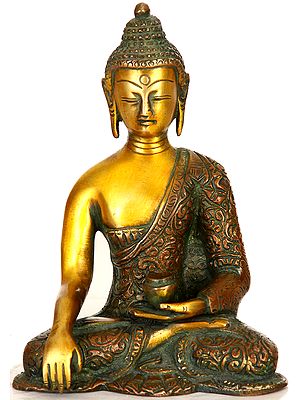 6" Lord Buddha in Bhumisparsha Mudra (Robes Decorated with Floral Motifs) In Brass | Handmade | Made In India