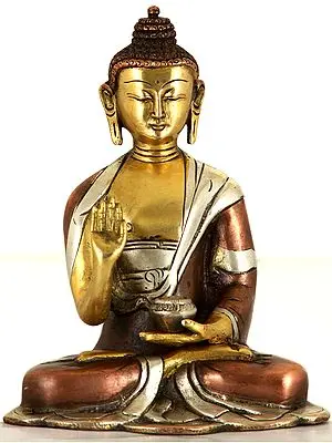 6" Lord Buddha in ‘Abhaya’ Granting Posture In Brass | Handmade | Made In India