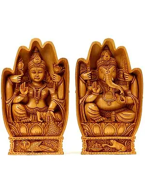Goddess Lakshmi and Lord Ganesha (Carved in Hands)