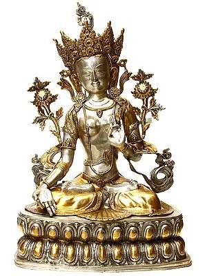 33" Large Size Goddess White Tara - Protects from Danger, Distress and Bestows a Long Life on Her Devotees (Tibetan Buddhist Deity) In Brass | Handmade | Made In India