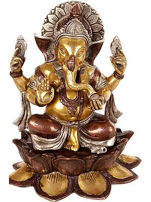 12" Kamalasana Ganesha Blessing His Devotees In Brass | Handmade | Made In India