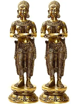 26" Pair of Deeplakshmi in Brass | Handmade | Made in India