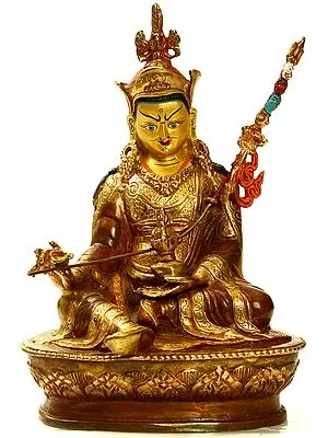 Guru Padmasambhava Holding Khatavanga, Dorje and Vase of Immortality