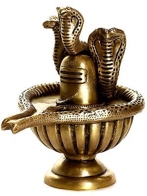 Shiva Linga with Shiva’s Snakes Crowning It In Brass | Handmade | Made In India