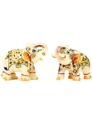 Elephant Pair with Upraised Trunks (Supremely Auspicious According to Vastu) (Small Sculpture)