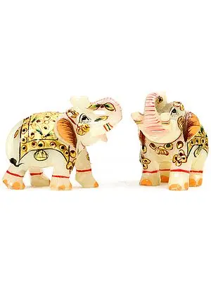 Elephant Pair with Upraised Trunks (Supremely Auspicious According to Vastu) (Small Statue)