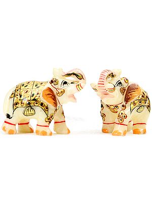 Elephant Pair with Upraised Trunks (Supremely Auspicious According to Vastu) (Small Statue)