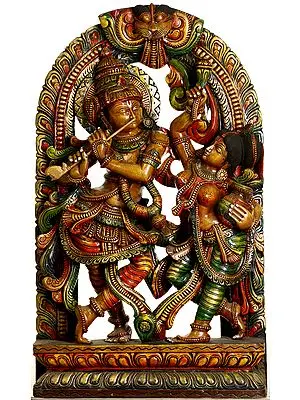 Krishna Absorbed in Playing on his Flute: Dancing Radha Accompanies
