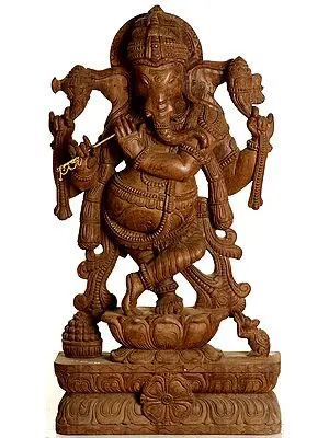 Enrapt Ganesha Blowing His Flute