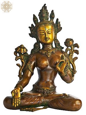 9" Tibetan Buddhist Goddess White Tara In Brass | Handmade | Made In India