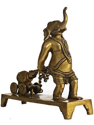 6" Ganesha Drawing the Cart with His Mouse on It In Brass | Handmade | Made In India