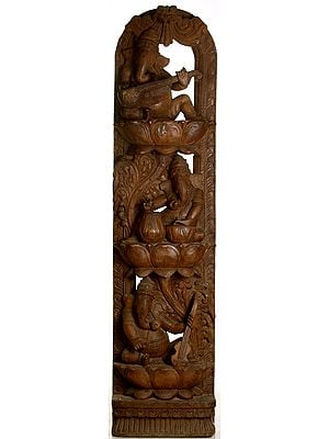 Three Musical Ganeshas - Vertical Panel