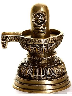 6" Brass Shiva Linga with OM (AUM) and Shaivite Tilak Mark | Handmade | Made in India
