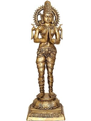 51" Large Size The Dwara-Devi (The Celestial Doorkeeper Flanking Temple Doors) In Brass | Handmade | Made In India