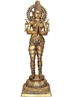 51" Large Dwara-Devi (Celestial Doorkeeper Flanking Temple Doors) In Brass | Handmade | Made In India
