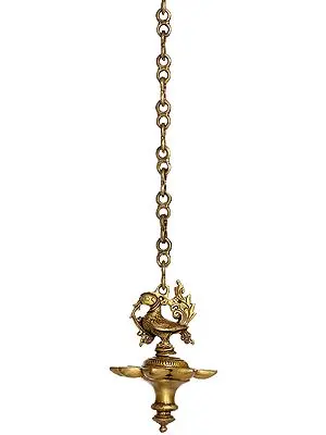 6" Peacock Hanging Lamp In Brass | Handmade | Made In India