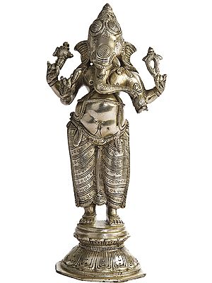 Four-Armed Standing Ganesha in Silver Hue