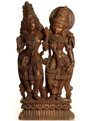 Shiva Parvati Wooden Sculpture | South Indian Temple Wood Carving