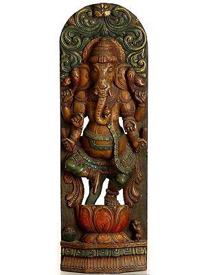 Color Brown Silver Gold Color Brass Statue Exotic India Eight-Armed Five-Headed Ganesha