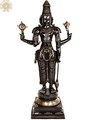 37" Lord Vishnu: The Cosmic Commander (Large Size) In Brass | Handmade | Made In India