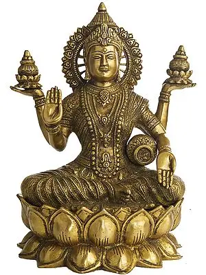 12" Goddess Ganga Seated on Lotus In Brass | Handmade | Made In India
