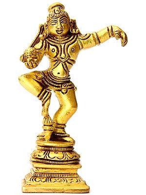 3" Dancing Baby Krishna Statue with Butter Ball | Brass Small Sculpture