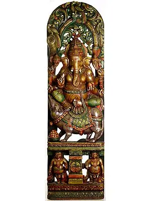 Shri Ganesha Seated on Rat with Vegetative Arched-Shaped Aureole