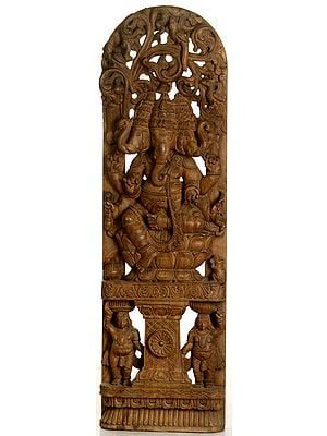 Three-Headed Ganesha Seated in Lalitasana on Lotus