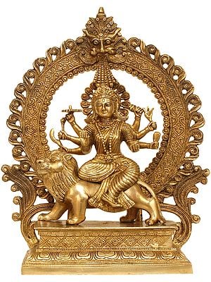 14" Ashta-bhuja-dhari Simha-Vahini Durga In Brass | Handmade | Made In India