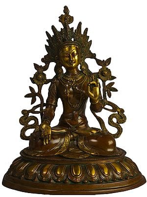18" Tibetan Buddhist Goddess White Tara - Who Bestows Long Life on Her Devotees In Brass | Handmade | Made In India