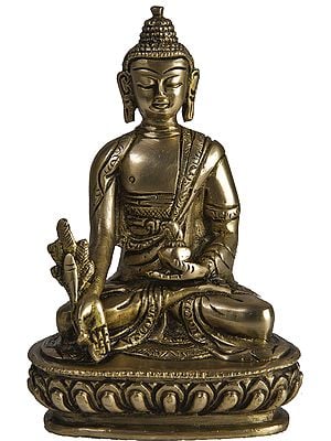 5" Tibetan Buddhist Deity- Bhaishajyaguru (The Medicine Buddha) In Brass | Handmade | Made In India