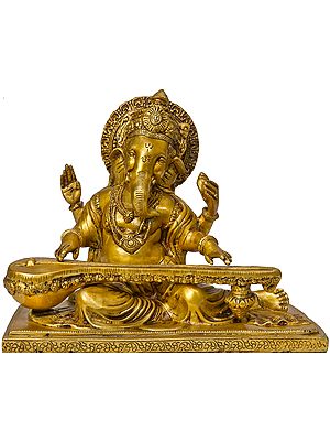9" Vina-Vadaka Ganapati Brass Statue | Handmade | Made in India