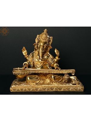 9" Vina-vadaka Ganapati In Brass | Handmade | Made In India