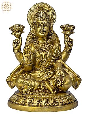 8" Goddess Lakshmi Raining Gold Coins In Brass | Handmade | Made In India