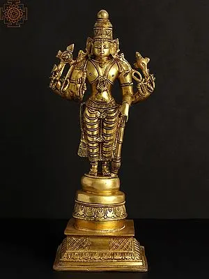 14" Six Armed Standing Vishnu In Brass | Handmade | Made In India