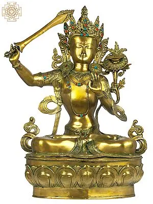 39" (Tibetan Buddhist Deity) Large Size Manjushri - Bodhisattva of Transcendent Wisdom In Brass | Handmade | Made In India
