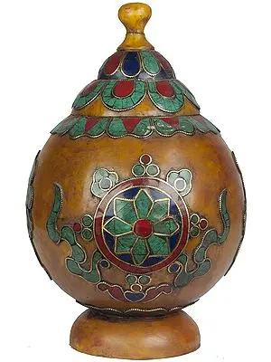 Amber Dust Bowl with  Inlay Auspicious Symbols