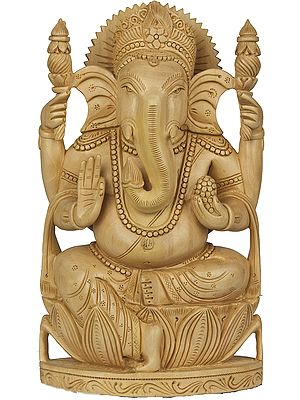 Four Armed Ganesha Seated in Lalitasana on Lotus