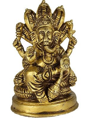 4" Lord Ganesha Seated on Sheshnaga In Brass | Handmade | Made In India