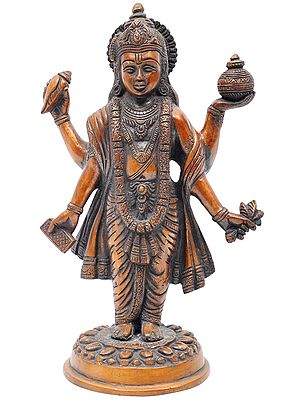 10" Dhanvantari Brass Statue (Holding the Vase of Immortality and Herbs)