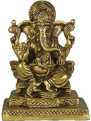 Four Armed Seated Ganesha in Abhaya Mudra
