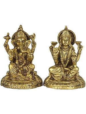 3" Brass Lakshmi Ganesha Sculpture | Handmade | Made in India