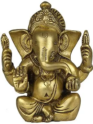 Four Armed Seated Ganesha Wearing Dhoti
