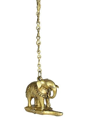 Elephant Hanging Puja Lamp with Peacock