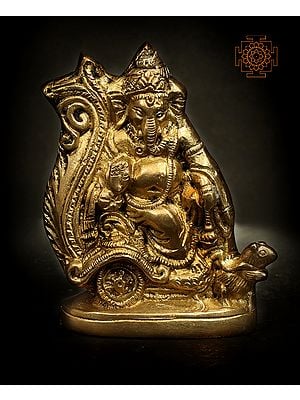4" Lord Ganesha on a Chariot Pulled by Rat In Brass | Handmade | Made In India