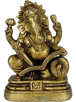 Lord Ganesha Scripting the Mahabharata (Small Sculpture)