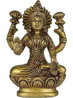 3" Goddess Lakshmi Seated on Lotus In Brass | Handmade | Made In India