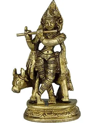 Lord Krishna with His Cow (Small Statue)
